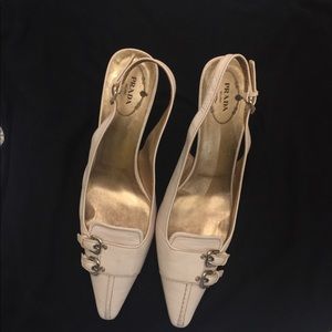 Prada Leather Pointed-Toe Slingback Pumps